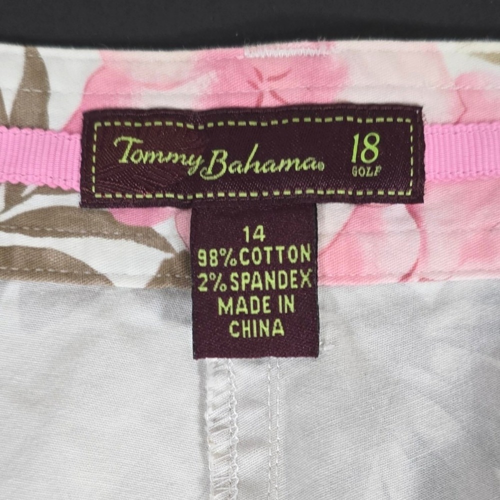 Tommy Bahama Golf Shorts Heirloom Bloom Bermuda Sz 16 Oatmeal Pink Cargo Stretch - Picture 5 of 7